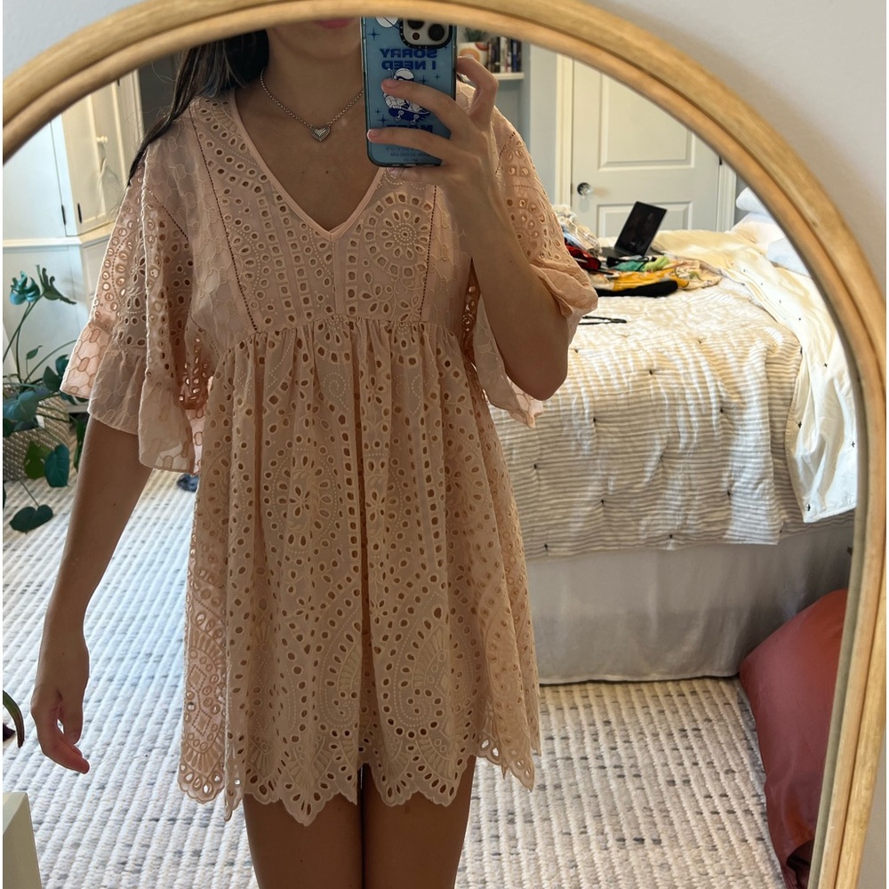 Eyelet pink mini dress!